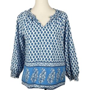 J. Crew Factory Cotton Blue Paisley Artist Peasant Top Sz XS Lightweight Vaca